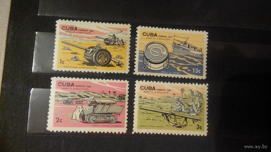 Война, оружие, военная техника, пушки, артиллерия, корабли, марки, Куба, 1965
