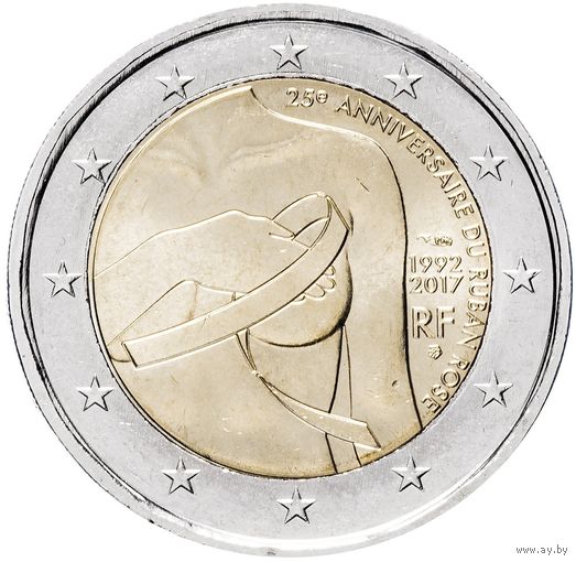 2 евро 2017 Франция 25 лет борьбы с раком молочной железы UNC из ролла