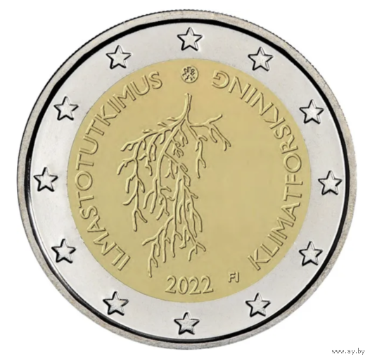 2 Евро Финляндия 2022 Исследования климата в Финляндии UNC из ролла