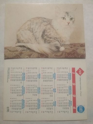 Карманный календарик. Котик.1994 год