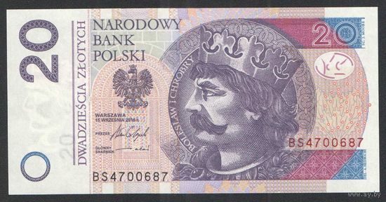 Польша 20 злотых. 2016 год. Серия BS - UNC