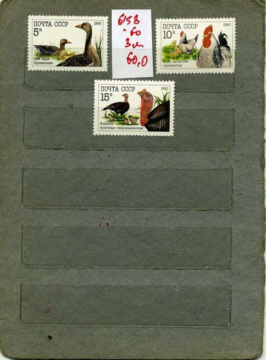СССР, 1990, ДОМАШНИЕ ПТИЦЫ**, серия 3м, ( на "СКАНЕ" справочно приведены номера и цены по ЗАГОРСКОМУ)