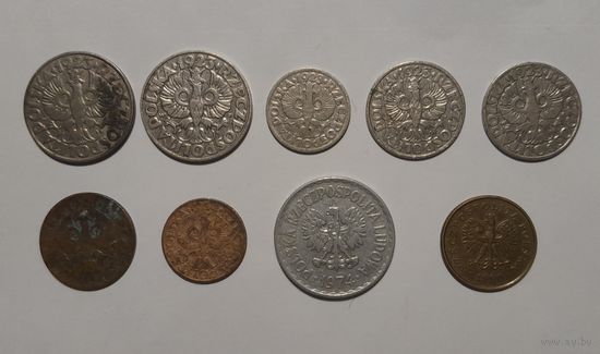 Монеты Польши 9 штук одним лотом. Без минимальной цены.
