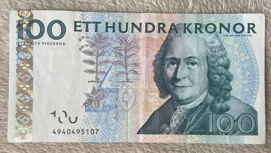 Банкнота Швеция 2008 год 100 крон Карл Линней