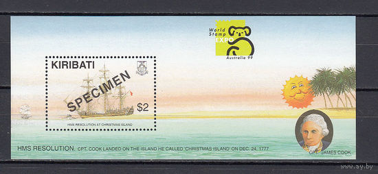 Парусный корабль. Кирибати. 1999. 1 блок (SPECIMEN). Michel N бл38 (5,0 е)