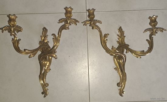 Раскошные парные подсвечники. Бронза позолота. Франция 19 век.