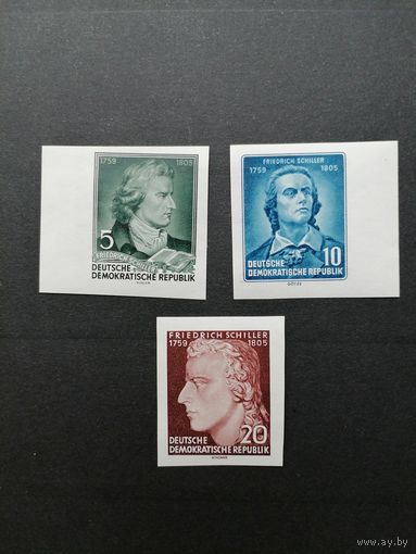 ГДР 1955 Марки из блока Mi.12 серии "Год Шиллера. К 150-летию со дня смерти Фридриха Шиллера" (чистые**) Mi.464в-466в каталог 15.00 евро