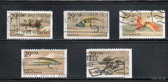 США-1991, (Мих.2140-2144), гаш. , Рыбалка, Снасти, Крючки  (полная серия)(32)