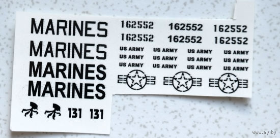 Декали для модели самолёта - длина надписи MARINES 25 мм.
