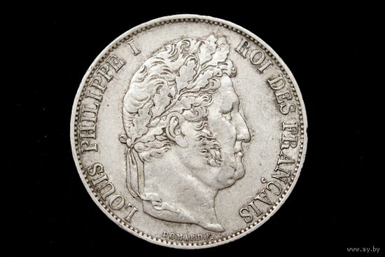 5 франков 1845 г. Франция, Луи Филипп I. Кабинетная патина!