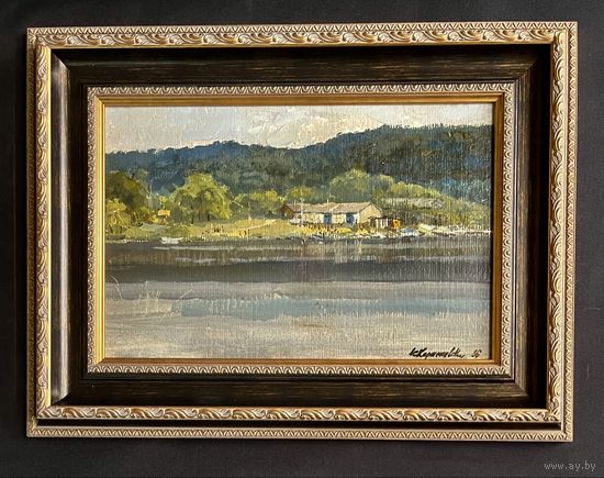 Корженевский А.С "Браславские озёра",1986г. Картон, масло. Размер 22х35 см.