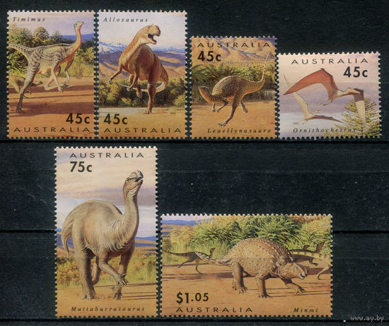 Австралия - 1993г. - динозавры - 6 марок - полная серия, MNH, вторая марка с незначительным расслоением-повреждением обратной стороны [Mi 1370-1375]. #3-WB-91-KS-6