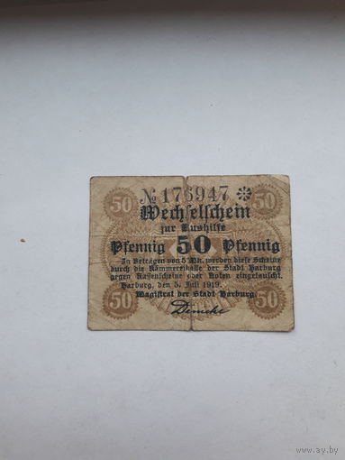 Нотгельд Германия 50 пф 1919 Харбург