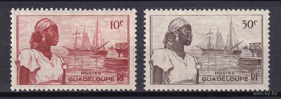 102.FrK. Франция. Заморский департамент Гваделупа. Местные мотивы. 1947 г. 10C, 30C. Mi.##214-215.