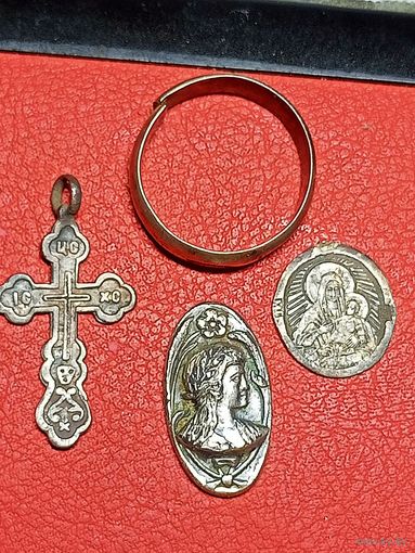 Лот царского серебра,крестик,накладка,образок,обру чалка