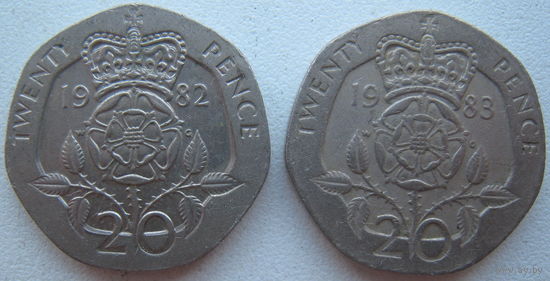 Великобритания 20 пенсов 1982, 1983 гг. Цена за 1 шт.
