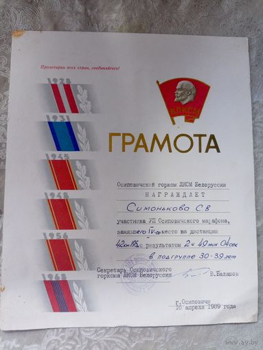 Диплом-Грамота-Свидетельство БССР.\7