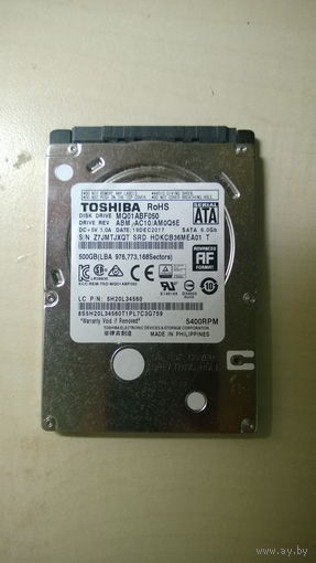 Жёсткий диск винчестер HDD TOSHIBA MQ01ABF050 SATA 2,5" 500Gb. Нерабочий!!!