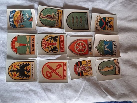 Переводные картинки гербов городов из ГДР 60е - 70е годы 20шт