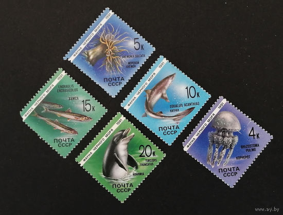СССР 1991 г. Фауна Черного моря, полная серия из 5 марок. Чистая #0096-Ф1P19
