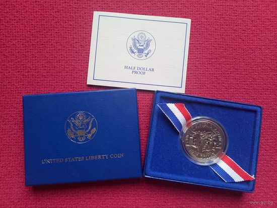 США 50 центов 1/2 доллара 1986 Нация эмигрантов, двор S, Proof (капсула, сертификат, коробка)