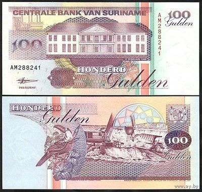 Суринам 100 гульденов образца 1988 года UNC p139b
