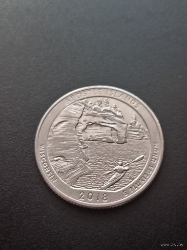 США 25 центов  2018 г. D - Национальные озёрные побережья островов Апостол