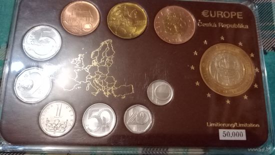 Чехия комплект монет unc 1993-2003 в пластике 9 штук плюс пробный евро