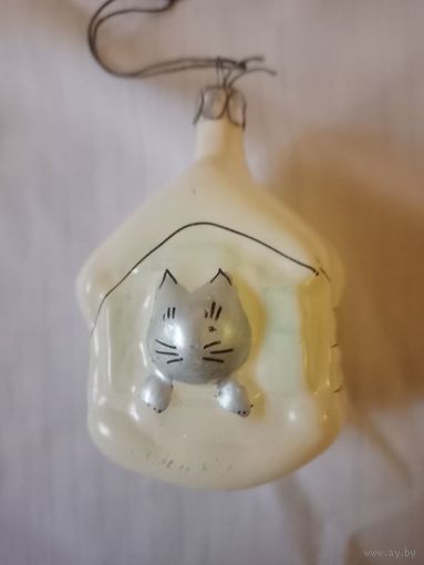 Винтажная новогодняя игрушка Кошкин дом