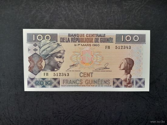 100 франков 2012 года. Гвинея. UNC. Распродажа