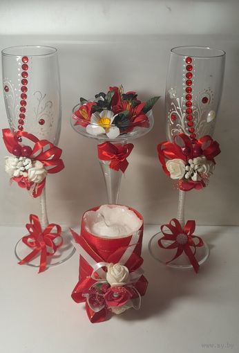 Бокалы для шампанского СВАДЕБНЫЙ НАБОР с подсвечником и свечой