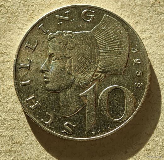 1958 год серебро 10 шиллингов Австрия