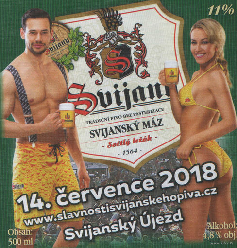 Пивная этикетка. Svijany - Чехия