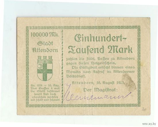 Германия, 100000 марок 1923 год.