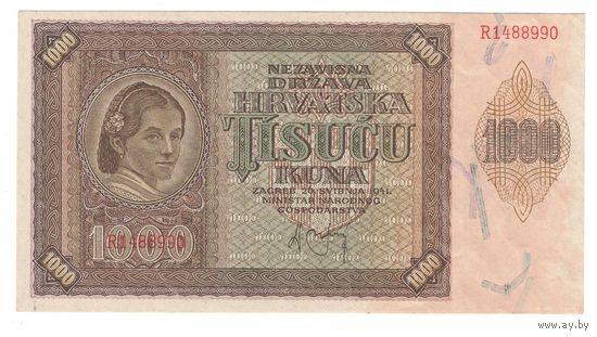 Хорватия 1000 кун 1941 года. Состояние UNC!
