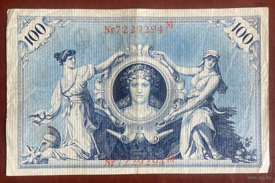 Банкнота 100 марок 1908 год. Германская империя. Красная печать.