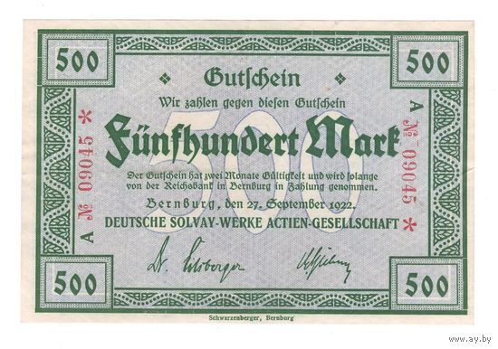Германия Бернбург 500 марок 1922 года. Состояние XF+/aUNC!