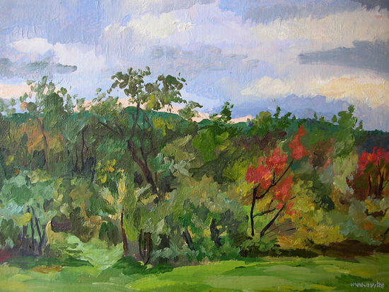Сокольники осенью. (фондовский картон,масло) ,1995.