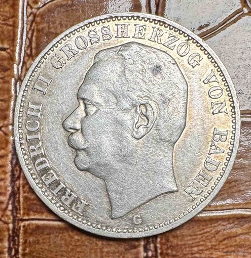 Монета 3 марки 1909 год. Баден. Германская империя.