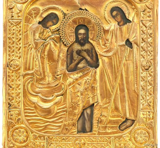 Икона в окладе Крещение Господне латунь золочение сер. XIX в. 31,3 x 26,5 см.