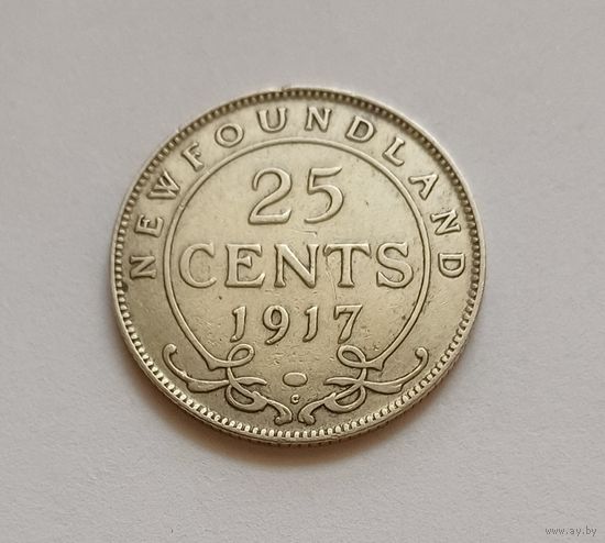 25 центов. 1917г. 925 пр., Ньюфаундленд .Тираж 464779 т.