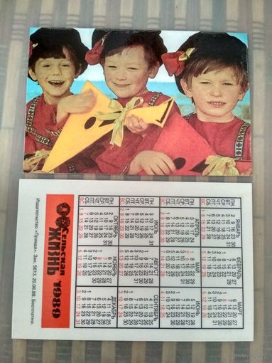 Карманный календарик. Сельская жизнь. 1989 год