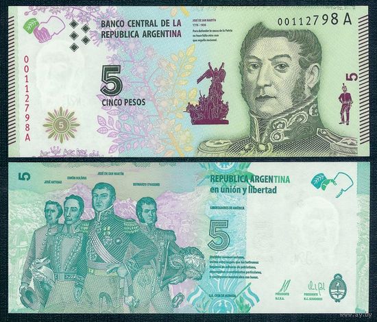 Аргентина 5 песо 2015 год, UNC