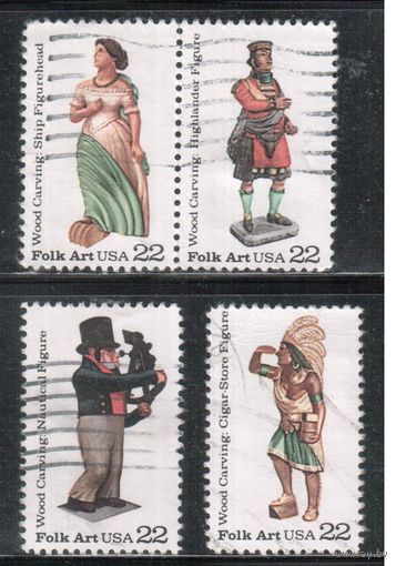 США-1986, (Мих.1852-1855), гаш., Народное искусство, Деревянные фигурки, (полная серия)(2)