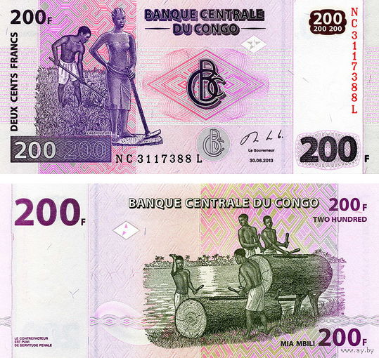 Конго 200 франков 2022 год UNC