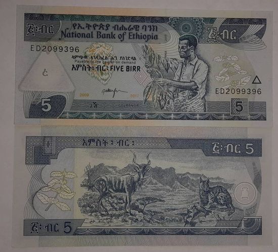 Эфиопия 5 бырр 2017 года UNC