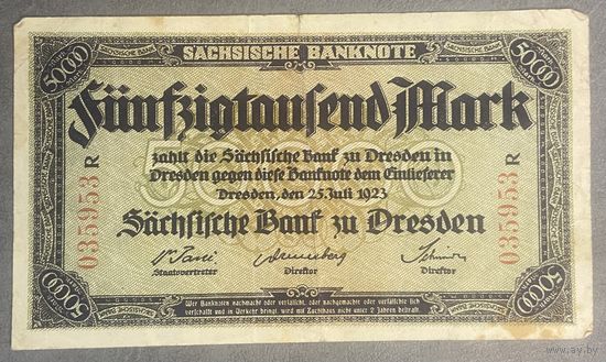 Банкнота 50000 марок 1923 год. Дрезден. Веймарская республика.