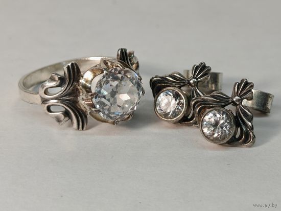 Серебряное Кольцо и серьги 875 пр. СССР. С рубля