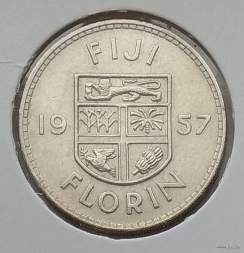 Фиджи 1 флорин 1957 г. В холдере