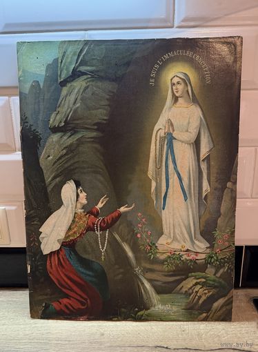 Старинная литография Дева Мария